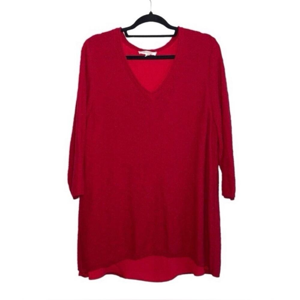 NEW TWO BY Vince Camuto Bright Red Long Sleeve SHEER LAYERED SWEATER & TOP SZ M